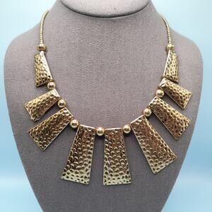 Erica Lyons Hammered Gold Tone Bib Necklace, Statement Jewelry, 21” Adjustable